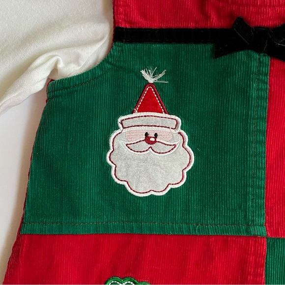Christmas Dress 4T Red Corduroy Jumper Tree Santa Snowman presents White Shirt - Picture 12 of 13